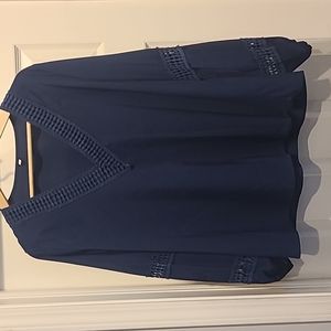 Navy Blue V-neck Long Sleeve Blouse